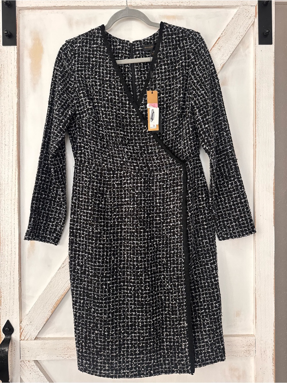 Black, White, Blue & Silver Tweed Wrap Dress - Women